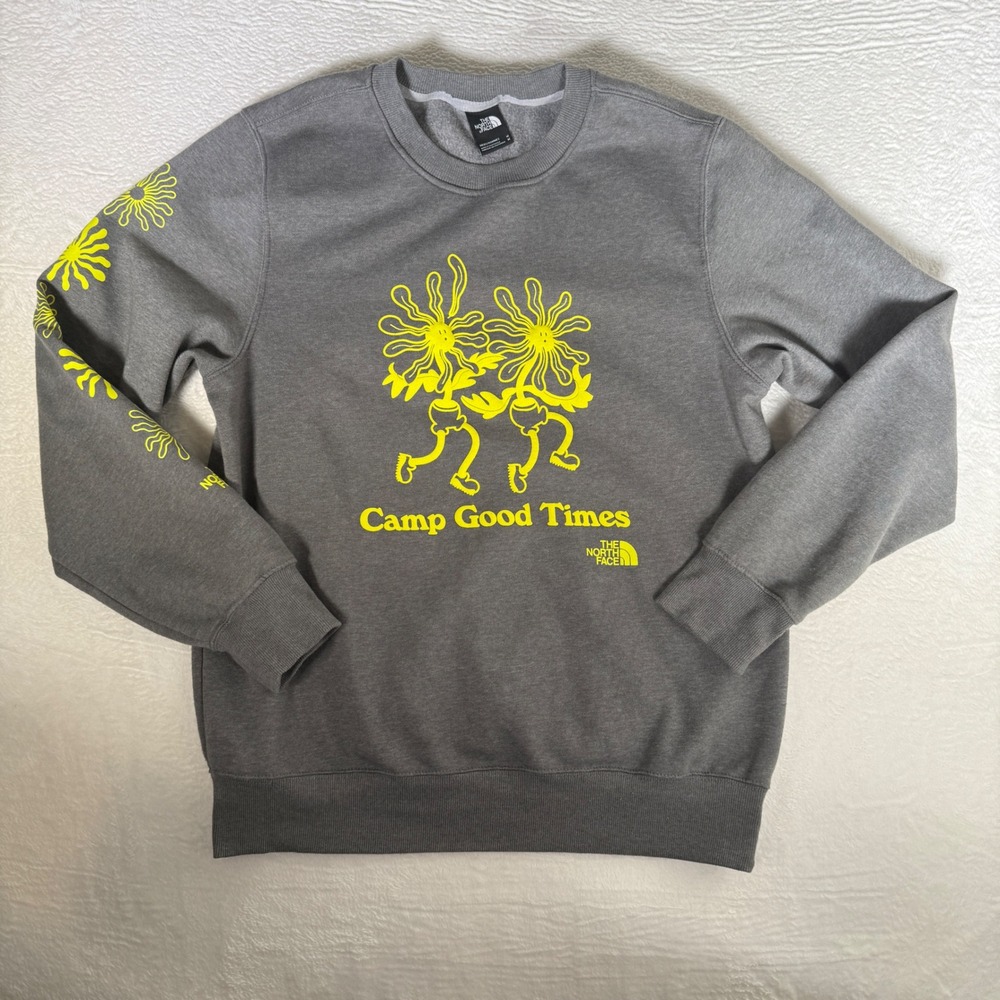 The‎ North Face Camp Good Times Gray Neon Yellow Graphic Crewneck Sweatshirt M